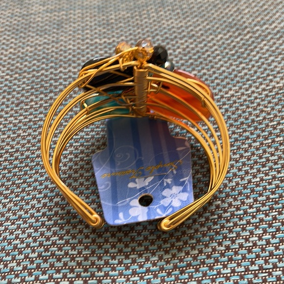 Simple Treasure Copper Wire Adjustable Stone & Beads Cuff Bracelet - Picture 3 of 5